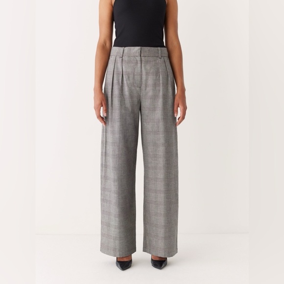 Frank & Oak Pants - Frank and Oak Emma Ultra Wide-Leg Pants Grey Plaid Size 4 Cotton/Linen Blend